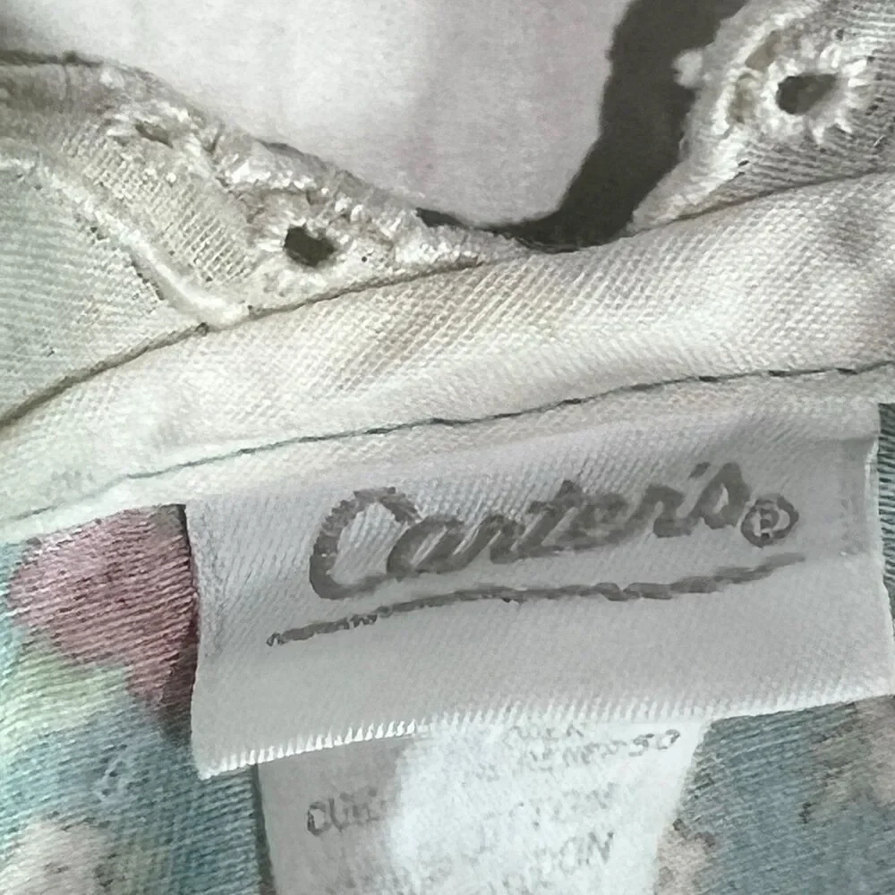 Vintage Carters Baby Romper 12-18M Blue Floral Lace Bear Embroidery cute classic